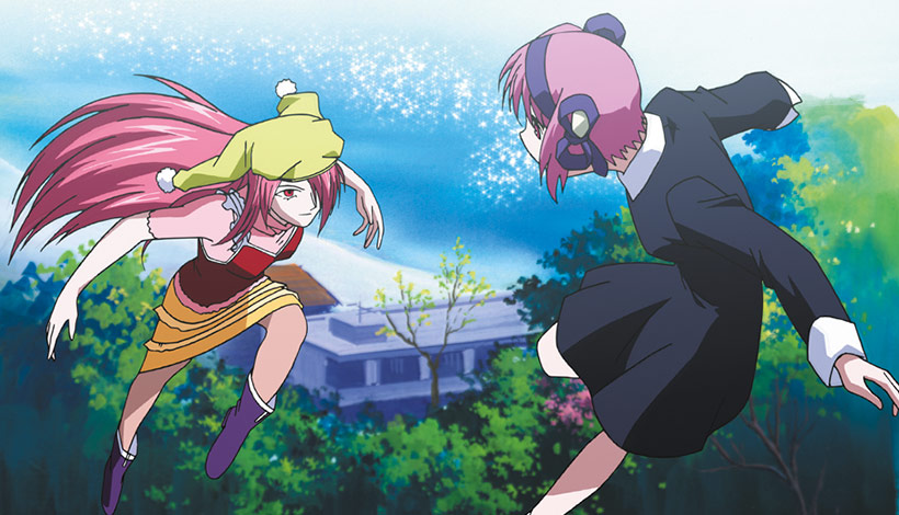 Elfen Lied review, Lucy and Nana fighting near the graveyard
