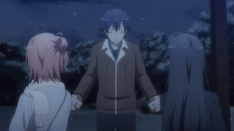My Teen Romantic Comedy SNAFU Climax Complete Season 3, Hachiman with Yui and Yukino in the park in winter